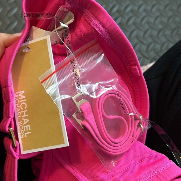 MICHAEL KORS Logo Strapless One Piece Bikini Ultra Pink Size 6 - Picture 15 of 15